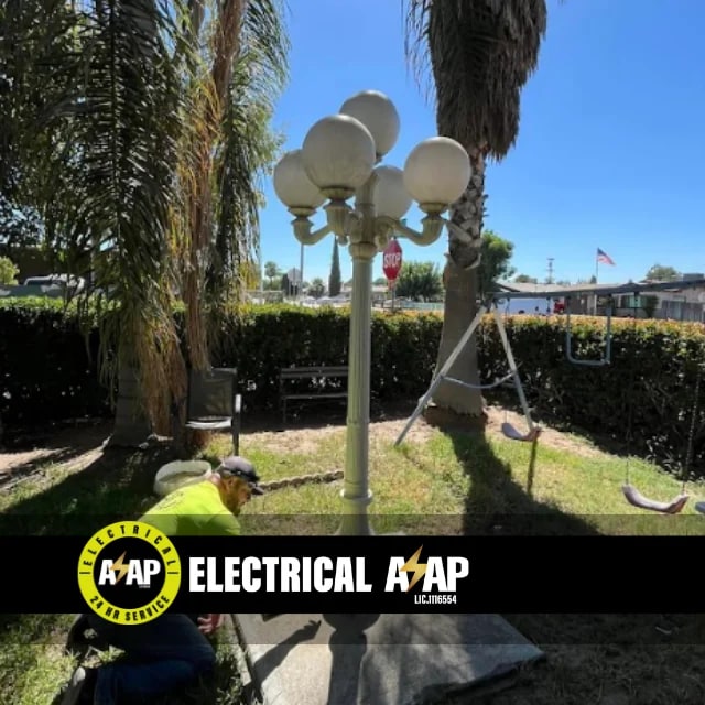 Outdoor lamp post lighting installation by Electrical ASAP in Bakersfield