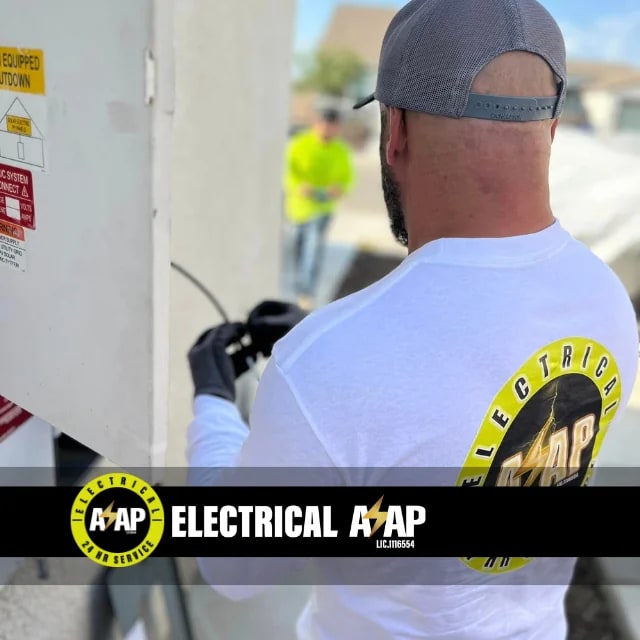 Electrical ASAP technician servicing a solar PV disconnect at a Bakersfield home